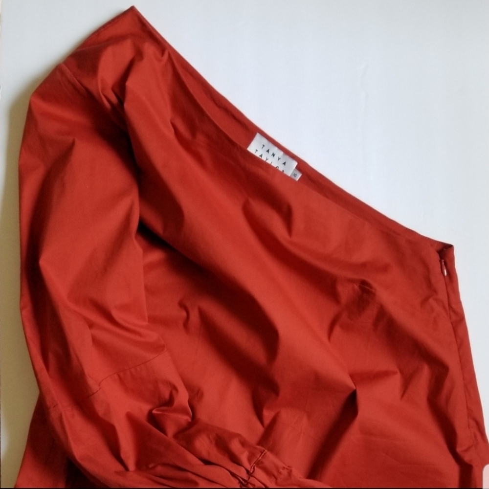 Tanya Taylor Voile Anka One Shoulder Asymmetric Red Top Size 10 - Picture 5 of 7